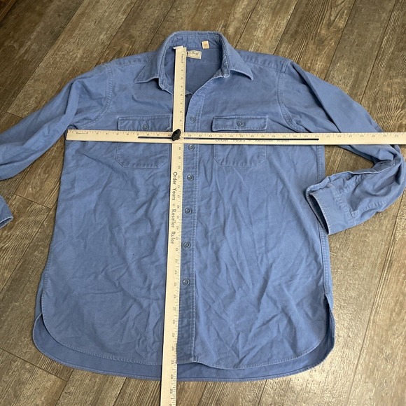 L.L. Bean Chamois Cloth Flannel Shirt Blue Button Up Made In USA - 17 1/2 Tall - Picture 2 of 4